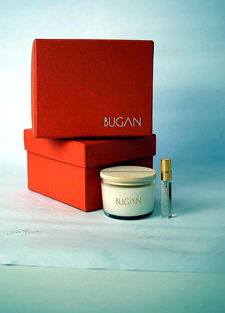 Kit Bugan com caixa, vela e perfume de ambiente para hóspedes